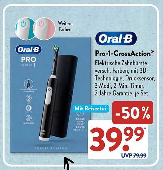 Oral-B Pro-1-CrossAction® Elektrische Zahnbürste mit Reiseetui