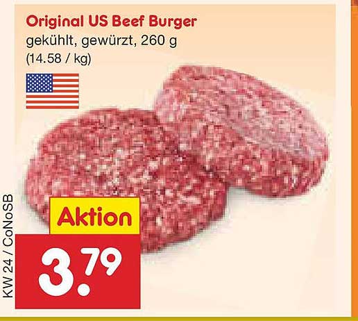 Original US Beef Burger, 260 g, gekühlt, gewürzt