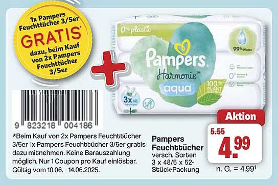 Pampers Feuchttücher 3/5er, 1x GRATIS beim Kauf von 2x Pampers Feuchttüchern 3/5er