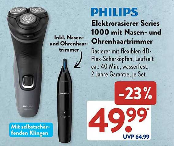 PHILIPS Elektrorasierer Series 1000 mit Nasen- und Ohrenhaarschneider
