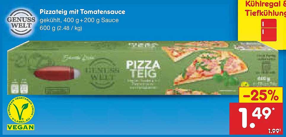 Pizzateig mit Tomatensauce, 400 g + 200 g Sauce