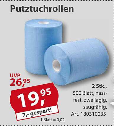 Putzuchrollen 500 Blatt, nassfest, zweilagig - 2 Stk.