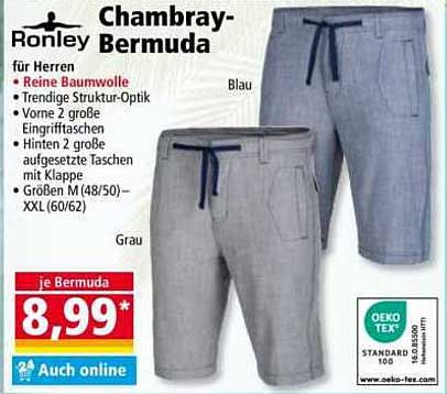 Ronley Chambray-Bermuda für Herren – 2 Farben erhältlich