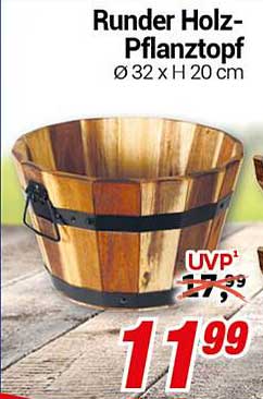 Runder Holz-Pflanztopf Ø 32 x H 20 cm