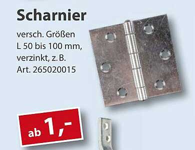 Scharnier - versch. Größen L 50 bis 100 mm, verzinkt, z. B. Art. 265020015