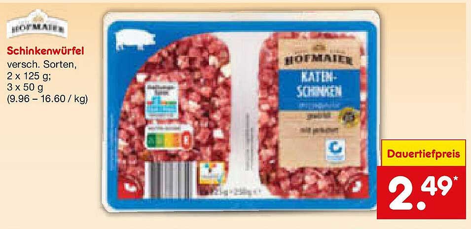 Schinkenwürfel - verschiedene Sorten, 2 x 125 g, 3 x 50 g