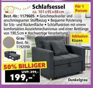 Schlafsessel Dunkelgrau - 50% Rabatt auf stilvolle Entspannung!