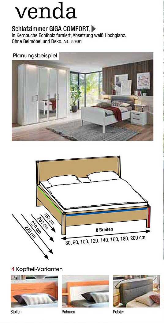 Schlafzimmer GIGA COMFORT in Kernbuche - Hochglanz Weiß