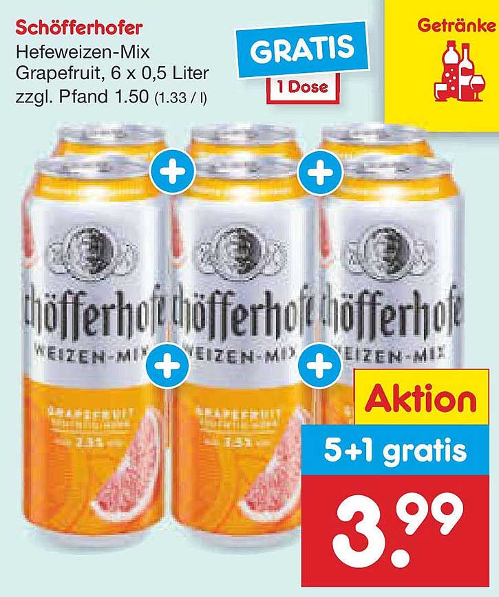 Schöfferhofer Hefeweizen-Mix Grapefruit, 6 x 0,5 Liter zzgl. Pfand