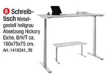 Schreibtisch Metallgestell hellgrau Absetzung Hickory Eiche