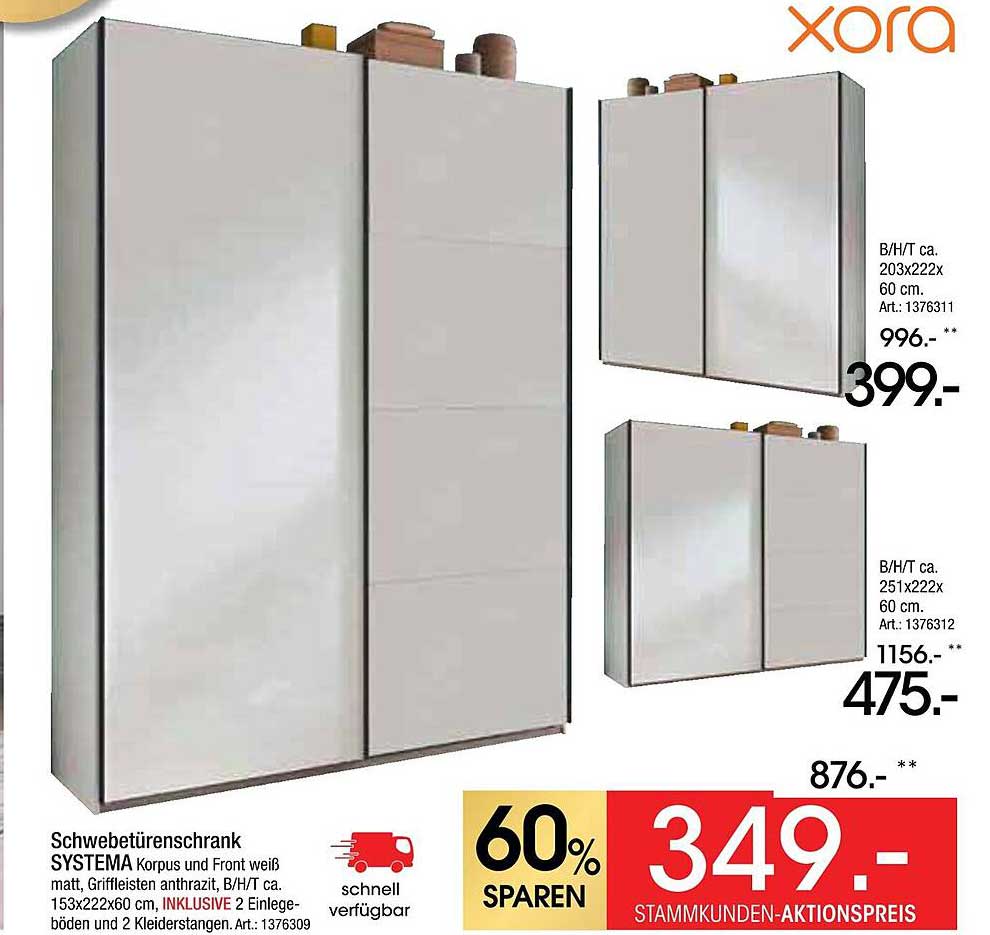 Schwebetüren-Schrank SYSTEMA – Sparen Sie 60%! 