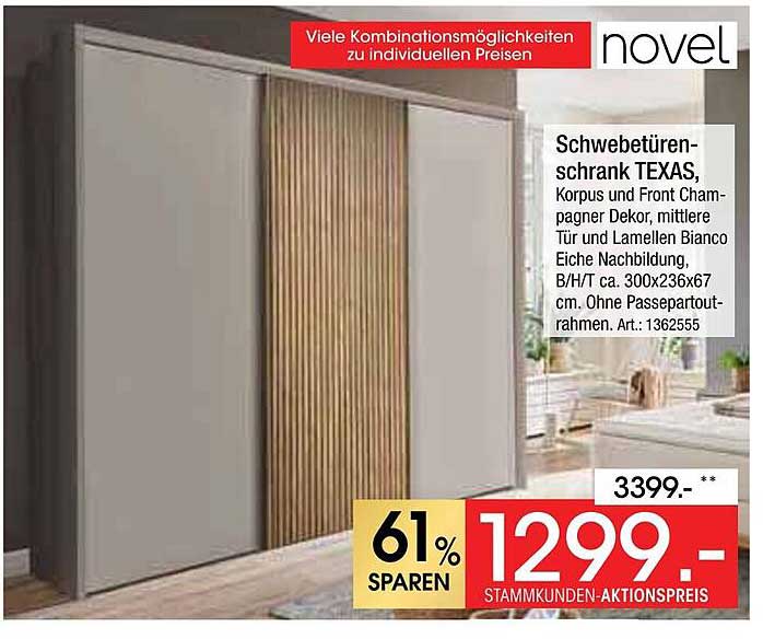 Schwebetüren-Schrank TEXAS, Korpus und Front Champagner Dekor