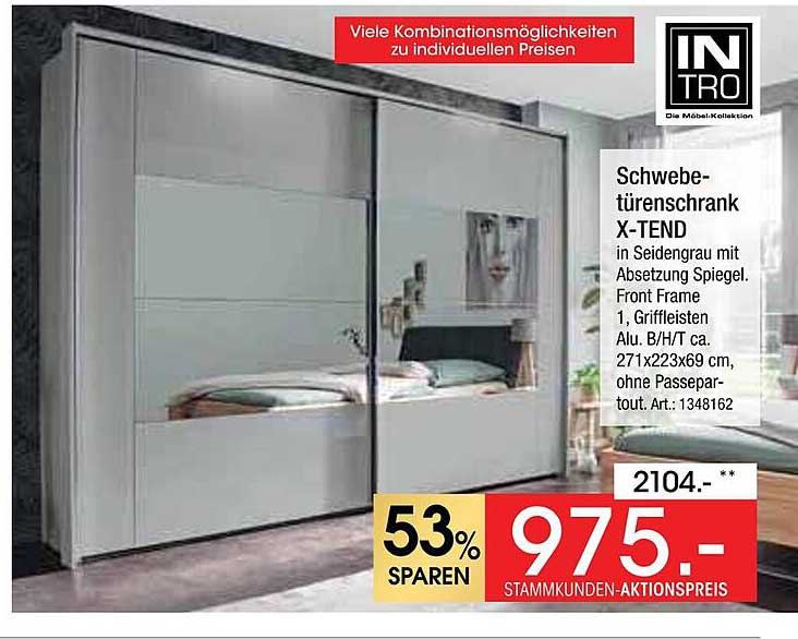 Schwebetürenschrank X-TEND in Seidengrau mit Absetzung Spiegel