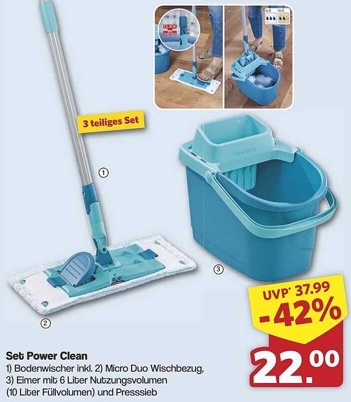 Set Power Clean - 3 teilige Bodenwischer-Set