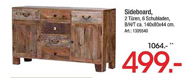 Sideboard, 2 Türen, 6 Schubladen, B/H/T ca. 140x80x44 cm.