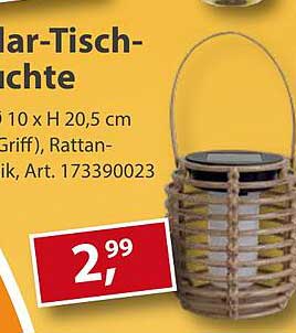Solar-Tischleuchte 10 x H 20,5 cm (mit Griff), Rattan-Optik, Art. 173390023