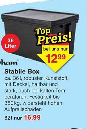 Stabile Box 36L - Robuster Kunststoff mit Deckel