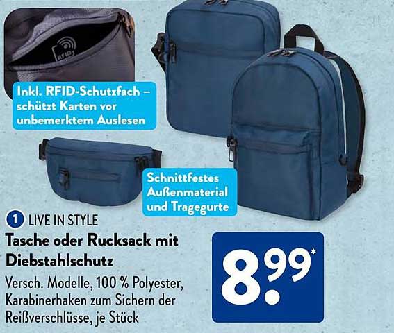 Tasche oder Rucksack mit Diebstahlschutz