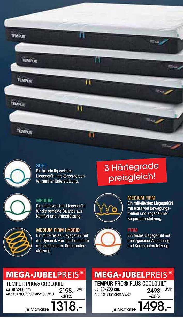 TEMPUR PRO® COOLQUILT Matratze 90x200 cm - Mega-Jubelpreis