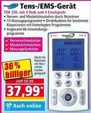 Tens-/EMS-Gerät TEN 250 mit 4 Pads und 4 Ersatzpads