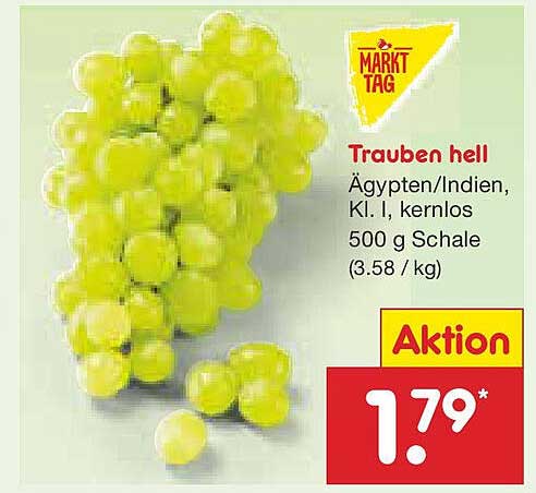 Trauben hell - Ägypten/Indien, Kl. I, kernlos, 500 g Schale