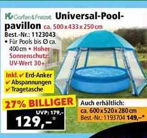 Universal-Poolpavillon 500 x 433 x 250 cm für Pools bis Ø 400 cm
