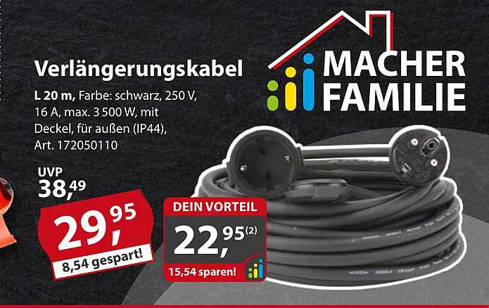 Verlängerungskabel 20 m - Ideal für Außenbereiche