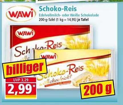 WAWI Schoko-Reis – Edelvollmilch- oder Weiße Schokolade 200 g