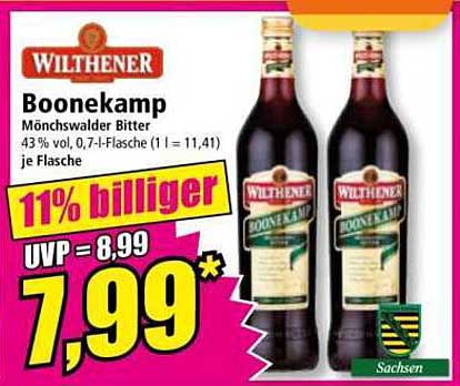 Wilthener Boonekamp Mönchswarder Bitter 0,7l zum Sparpreis