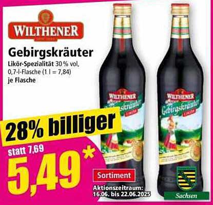 Wilthener Gebirgskräuter Likör 30 % vol, 0,7 l