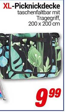 XL-Picknickdecke taschenfaltbar mit Tragegriff, 200 x 200 cm