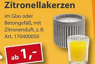 Zitronellakerzen im Glas oder Betongefäß mit Zitronenduft