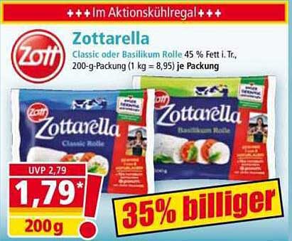 Zottarella Classic oder Basilikum Rolle 200g - 35% billiger!