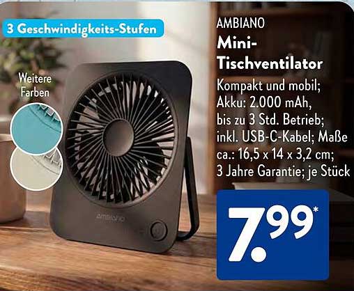 AMBIANO Mini-Tischventilator