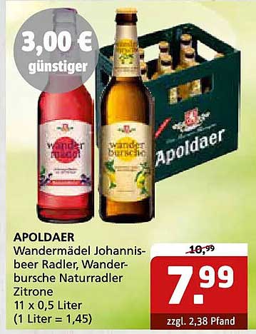 APOLDAER Wandermädel Johannisbeer Radler, Wanderbursche Naturradler Zitrone 11 x 0,5 Liter (1 Liter = 1,45)
