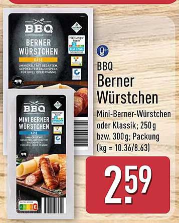 BBQ Berner Würstchen Mini-Berner-Würstchen oder Klassik; 250 g oder 300 g; Packung [kg = 10.36/8.63]