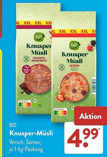 BIO Knusper-Müsli Versch. Sorten; je 1-kg-Packung