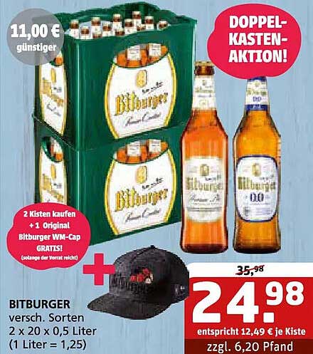 BITBURGER versch. Sorten 2 x 20 x 0,5 Liter (1 Liter = 1,25)