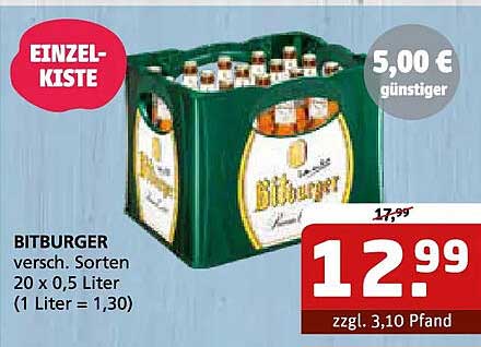 BITBURGER versch. Sorten 20 x 0,5 Liter (1 Liter = 1,30)