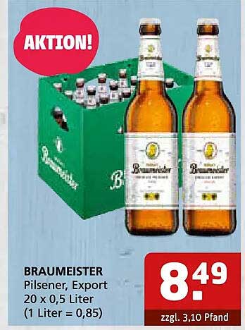 BRAUMEISTER Pilsener, Export 20 x 0,5 Liter (1 Liter = 0,85)