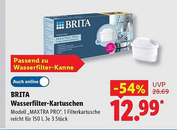 BRITA Wasserfilter-Kartuschen Modell „MAXTRA PRO“, 1 Filterkartusche reicht für 150 l. Je 3 Stück