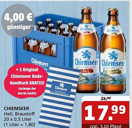 CHIEMSEER Hell, Braustoff 20 x 0,5 Liter (1 Liter = 1,80)