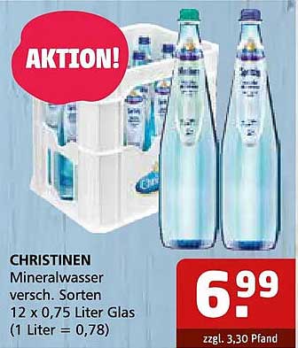 CHRISTINEN Mineralwasser versch. Sorten 12 x 0,75 Liter Glas (1 Liter = 0,78)
