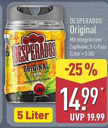 DESPERADOS Original Mit integriertem Zapfhahn 5-L-Fass (Liter = 3,00)