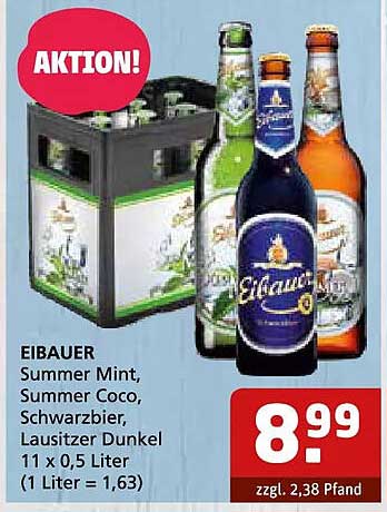 EIBAUER Summer Mint, Summer Coco, Schwarzbier, Lausitzer Dunkel 11 x 0,5 Liter (1 Liter = 1,63)