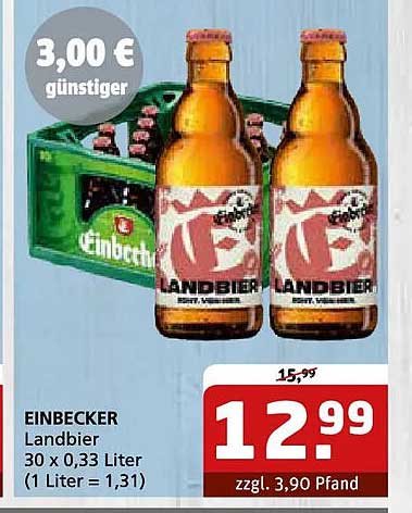 EINBECKER Landbier 30 x 0,33 Liter (1 Liter = 1,31)
