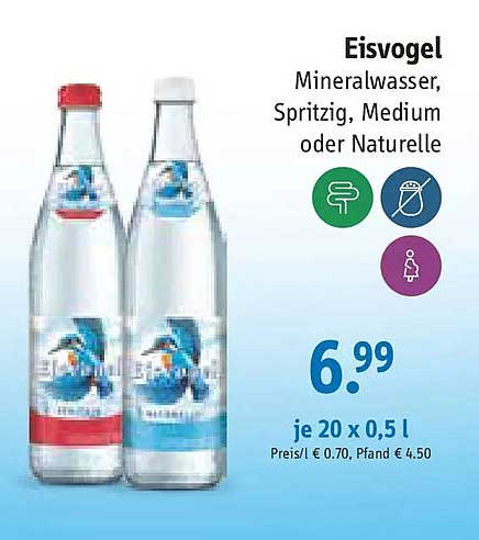 Eisvogel Mineralwasser, Spritzig, Medium oder Naturelle