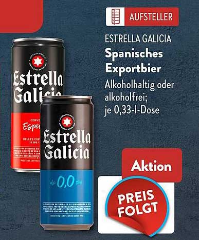 ESTRELLA GALICIA Spanisches Exportbier Alkoholfrei oder alkoholhaltig; je 0,33-l-Dose
