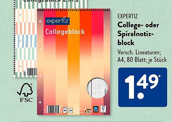 EXPERTIZ College- oder Spiralnotizblock