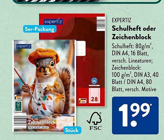 EXPERTIZ Schulheft oder Zeichenblock